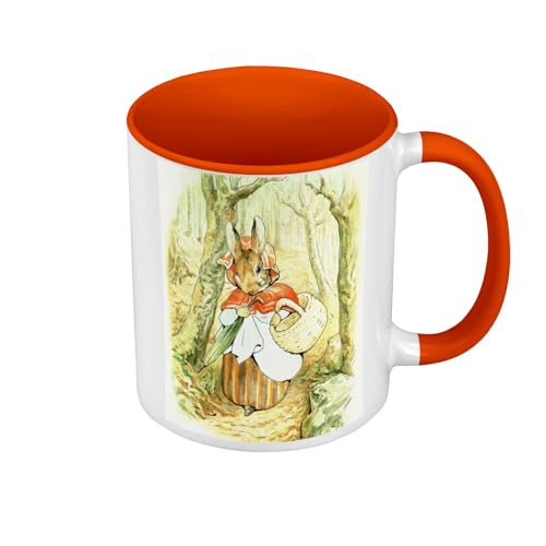 Tasse in Premium-Qualität, Orange – Kaninchen Rotkäppchen Illustration Kinder Beatrice Potter – Tasse mit Henkel und farbigem Innenfutter von Fabulous