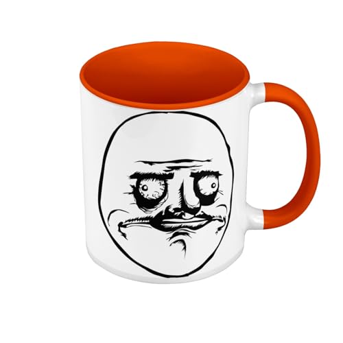 Tasse in Premium-Qualität, Orange – Me Gusta Meme Face Internet Troll Fun Witz – Tasse mit Henkel und farbigem Innenfutter von Fabulous