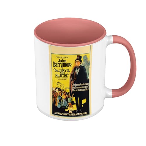 Tasse in Premium-Qualität, Rosa – Doctor Jekyll und Herr Hyde Altes englisches Filmposter Retro Vintage Kino – Tasse mit Henkel und farbigem Innenraum von Fabulous