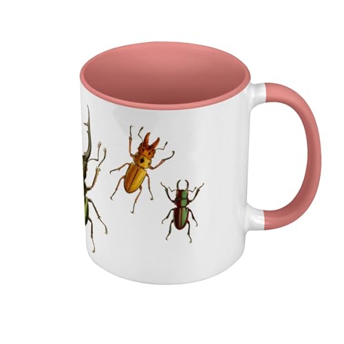 Fabulous Tasse in Premium-Qualität, Rosa – Käferbretter Insekten, Biologie, antike Illustration – Tasse mit Henkel und farbigem Innenfutter von Fabulous