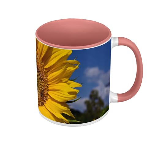 Tasse in Premium-Qualität, Rosa – Sonnenblumenblüte, Sommeransicht, gelb, himmelblau – Tasse mit Henkel und farbigem Innenfutter Tasse in Premium-Qualität, Rosa – Sonnenblumenblüte, Sommeransicht, gelb, himmelblau – Tasse mit Henkel und farbigem Innenfutter von Fabulous