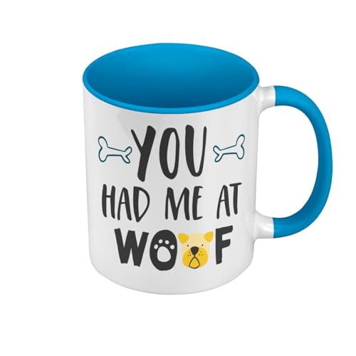 Tasse in Premium-Qualität – You Had Me Woof Dog Pets – Tasse mit Henkel und farbigem Innenfutter, Blau von Fabulous