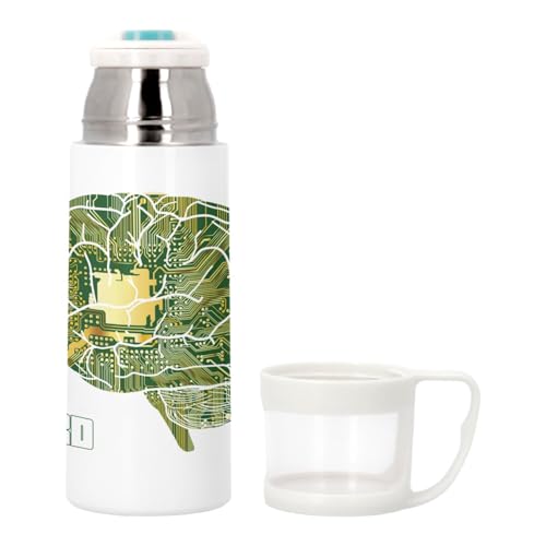 Thermoskanne aus Edelstahl mit integrierter Tasse – Gehirn in Leiterplatte Nerd – 350 ml – Thermosflasche von Fabulous