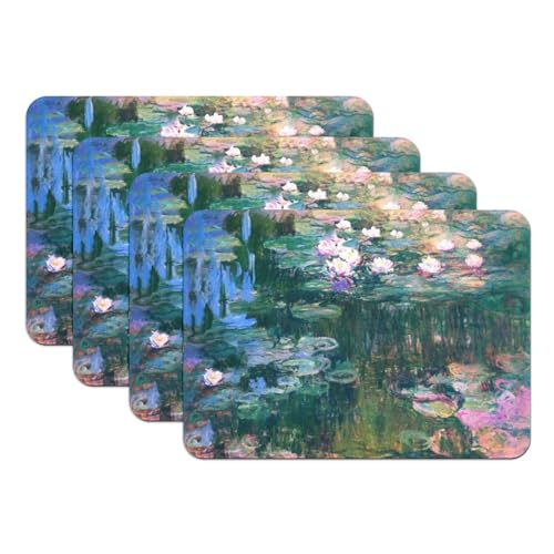 Tischsets, Unterseite aus Gummi, Motiv: Monet Les Nympheas, Malerei, Frankreich, großes Format, 39,5 x 28,5 cm, 4 Stück Tischsets, Unterseite aus Gummi, Motiv: Monet Les Nympheas, Malerei, Frankreich, großes Format, 39,5 x 28,5 cm, 4 Stück von Fabulous