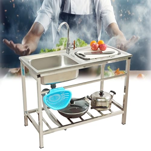 Freistehende Edelstahl Spültisch Gastro 1 Becken Mit Wasserhahn Und Werkbank Gewerbliche Spüle Mit Aufbewahrungsregal Küchenspüle Starke Stabilität Für Garage Waschküche Gartenwaschbecken (Size : 100 von FaccioneerZ