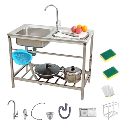 Freistehende Spüle Mobile Spüle Edelstahl Mit Wasserhahn Und Schwammbürste Spülbecken Küche Mit Werkbank Und Ablagefächern Gartenspüle Outdoor Leicht Zu Montieren Für Die Wäscherei-Garage (Size : 100 von FaccioneerZ