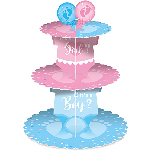 Faccito Gender Reveal Party Cupcake Ständer Dekorationen, Blau und Rosa, Cupcake-Topper Tower Kartonzubehör für Jungen Mädchen Baby Geschlecht offenbaren, Geburtstagsparty Gastgeschenke (Fußabdruck) von Faccito