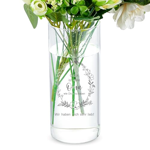 Faccito Vase Geschenk für Oma Blumenvase mit Gravur Glück ist Eine Oma wie Dich zu Haben Zylinder Glasvase Geschenk für Großmutter Geburtstag Weihnachten Deko von Faccito