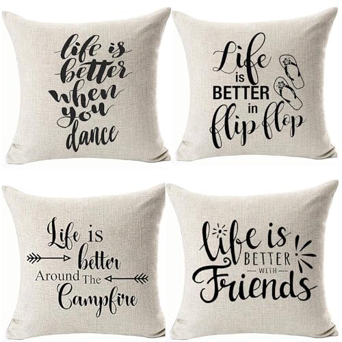 FaceYee 4 Stück Life is Better with Friends Kissenbezug Auto Lendenwirbelkissen Bezug 45 x 45 cm Doppelseitendruck Baumwolle und Leinen Farbe: 02 von FaceYee