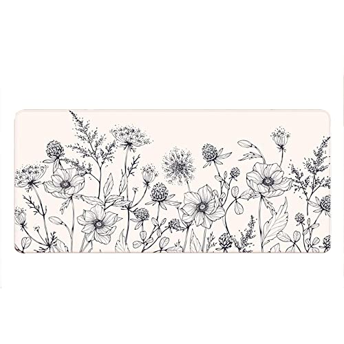 Boho Pflanzen Schreibtischunterlage Mauspad Beige Weiß und Schwarz Florar Mauspad Schreibtischzubehör 900 x 400 x 4 mm Farbe: Boho Pflanzen von FaceYee