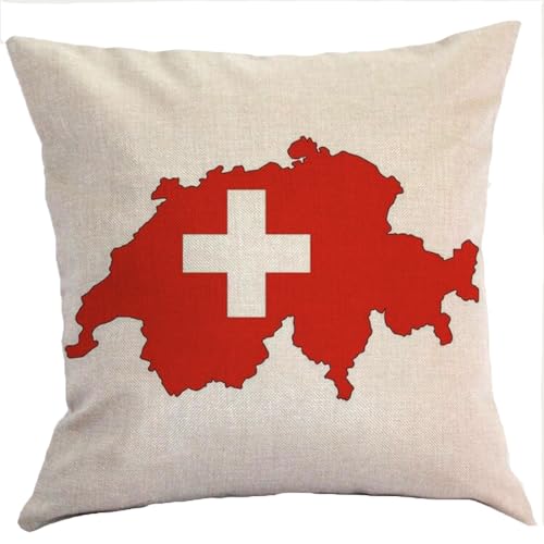 Kissenbezug mit Schweiz-Flagge, 45 x 45 cm, abnehmbar, Farbe: Schweiz von FaceYee