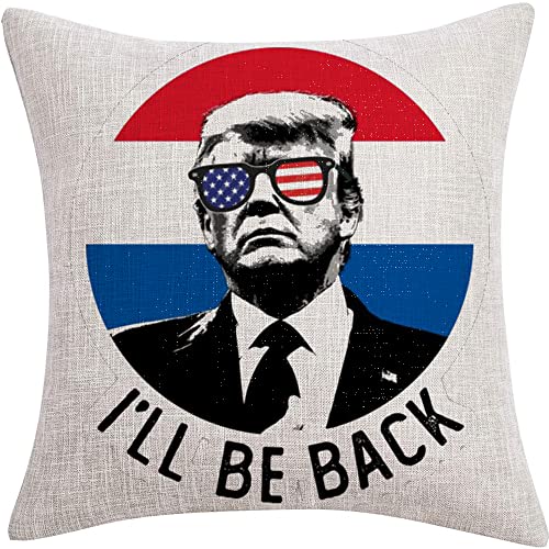 I'll Be Back Kissenbezug Trump 2024 Kissenbezüge, abnehmbar, doppelseitig, 45 cm x 45 cm, Trump-Dekor, Farbe: Präsident Trump von FaceYee