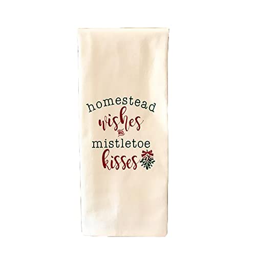 Küchen-Geschirrtuch Mehlsack Handtuch Homestead Wishes & Mistelzweig Küsse Serviette Mundtuch Bauernhaus Weihnachtsdekoration 70 x 70 cm Farbe: Homestead Wishes & Mistelzweig Kissest von FaceYee