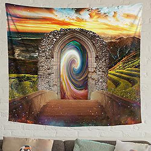 Mystic Portal Tapisserie Fantasy Landschaft Wandbehang Bunt Sonnenuntergang Schlafzimmer Dekor Mystic Bridge Wandkunst Hintergrund Stoff 75 x 75 cm Farbe: Mystic Bridgee von FaceYee