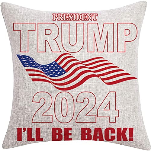 Trump 2024 Wurfkissenbezug I'll Be Back Kissenbezüge, abnehmbar, doppelseitig, 45 cm x 45 cm, Bauernmarktdekoration, Farbe: Trump 2024 von FaceYee