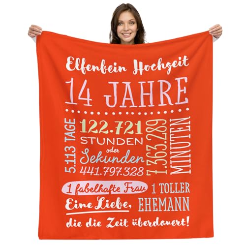 14. Hochzeitstag Geschenk – Kuscheldecke | Geschenkidee zur Elfenbeinhochzeit für Mann oder Frau Decke Jahrestag Flauschig Partner Fleecedecke | Glücklich Verheiratet - 14 Jahre von Facepot