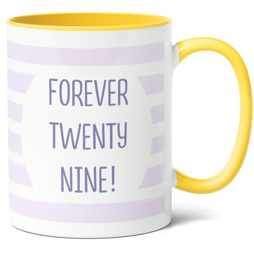 29. Geburtstagsgeschenk Kaffee-Tasse (330ml), Keramik, Für Immer Neunundzwanzig - Tolle Geschenkidee für den 29 Geburtstag, Weihnachten - Für Mama, Schwester, Oma oder Freundin (Gelb) von Facepot