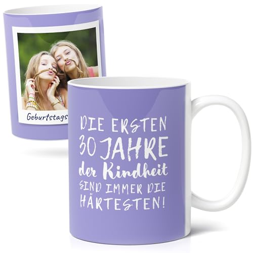 30. Geburtstag Geschenk Originelle Keramik Kaffee-Tasse (300ml) - Geburtstage für Frau oder Mann - Fototasse Personalisiert mit Foto & Spruch - Die ersten 30 Jahre sind die Härtesten von Facepot