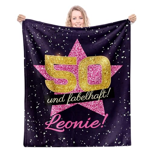 50.Geburtstagsgeschenk Kuscheldecke (150x130cm) | Lustige Geschenke & Geburtstag Deko Mädchen Party Decke Flauschig Weich | Fünfzig und Fabelhaft Geburtstag Personalisiert von Facepot