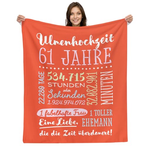 61. Hochzeitstag Geschenk – Kuscheldecke | Geschenkidee zur Ulmenhochzeit für Mann oder Frau Decke Jahrestag Flauschig Partner Fleecedecke | Glücklich Verheiratet - 61 Jahre von Facepot