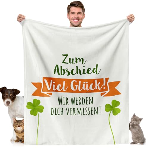 Abschiedsgeschenk Kuscheldecke (130x150cm) | Geschenk für Kollegen zur Verabschiedung oder Jobwechel Decke Flauschig Fleecedecke | Zum Abschied viel Glück! Wir Werden Dich vermissen von Facepot