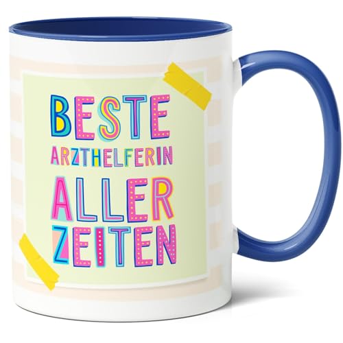 Arzthelferin Geschenk Kaffee-Tasse (330ml) - Geschenkidee für Medizinische Fachangestellte zum Jubiläum, Ausbildungsabschluss, Danke - Beste aller Zeiten - Keramik (Blau) von Facepot