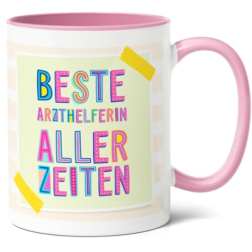 Arzthelferin Geschenk Kaffee-Tasse (330ml) - Geschenkidee für Medizinische Fachangestellte zum Jubiläum, Ausbildungsabschluss, Danke - Beste aller Zeiten - Keramik (Rosa) von Facepot