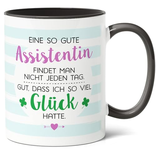 Assistentin Geschenk Kaffee-Tasse (330ml) - Dankeschön & Mitarbeiter Anerkennung Idee für Kollegin, Bürofeier - Ich hatte Glückliche Büroheldin - Ich hatte Glück, Assistentin - Keramik - (Schwarz) von Facepot