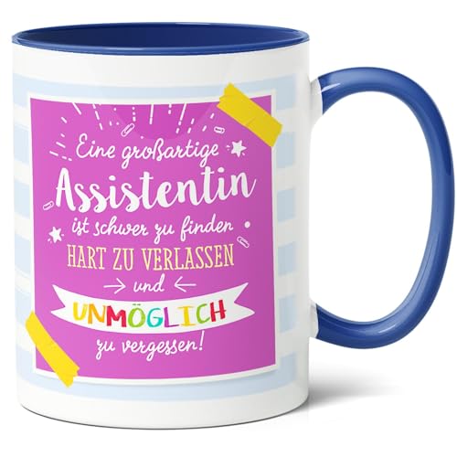 Assistentin-Geschenk Kaffee-Tasse (330ml) - Wertschätzung für wertvolle Mitarbeiterin, Sekretärinnen-Tag, Danke - Großartige Assistentin - Keramik - Innen & Henkel (Blau) von Facepot