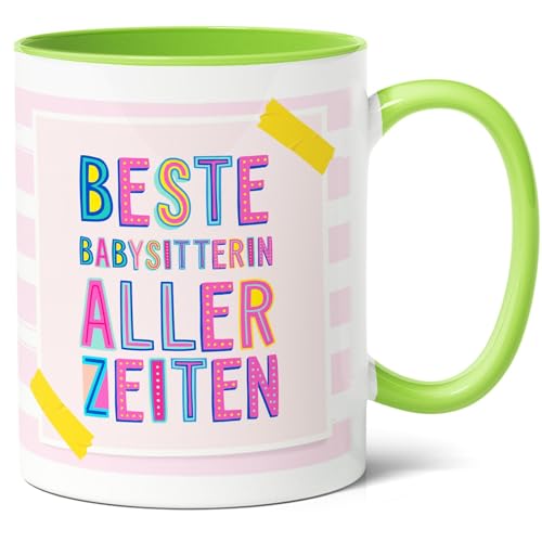 Babysitterin Geschenk Kaffee-Tasse (330ml) - Idee für beste Kinderbetreuerin zum Geburtstag, Kita Abschied oder als Danke - Beste Babysitterin aller Zeiten - Keramik (Grün) von Facepot
