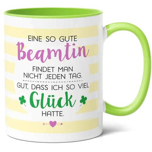 Beamtin Geschenk Kaffee-Tasse (330ml) - Beförderung Geschenkidee für Kollegin, Staatsdienerin Amtsantritt, Ich hatte Glück - Keramik - Innen & Henkel (Grün) von Facepot