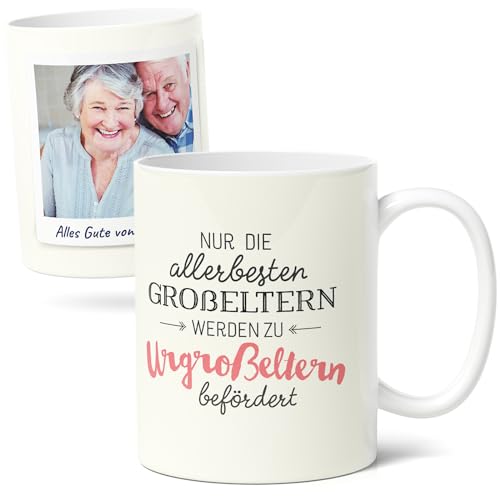 Beförderung zum Großeltern/Urgroßeltern Geschenk - Kaffee-Tasse als besonderes Geburts oder Taufgeschenk - Fototasse aus Keramik (300ml) - Personalisiert mit Foto & Spruch von Facepot