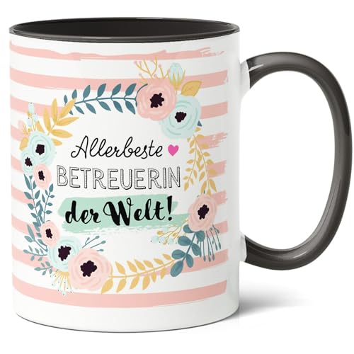 Betreuerin Geschenk Kaffee-Tasse (330ml) - Tolle Geschenkidee für beste Freundin zum Geburtstag oder Weihnachten - Allerbeste Betreuerin der Welt - Keramik (Schwarz) von Facepot