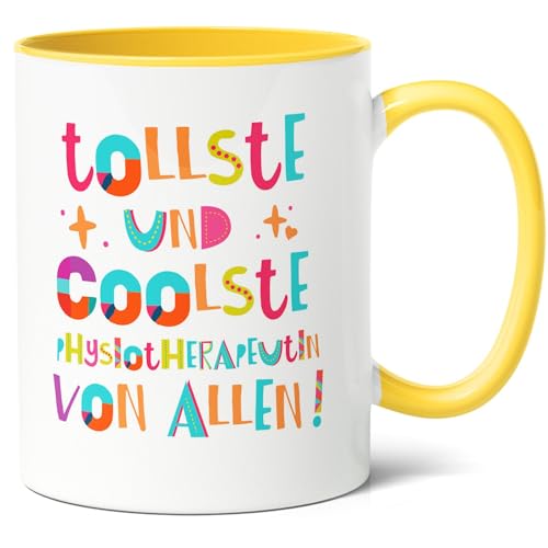 Coolste Physiotherapeutin Geschenk Kaffee-Tasse (330ml) - Geschenkidee für Freundin, Kollegin zum Physiotherapie Abschluss, Geburtstag - Keramik (Gelb) von Facepot