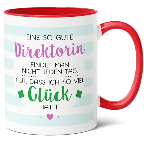 Direktorin Geschenk Kaffee-Tasse (330ml) - Glück Direktorin, Präsent für Kollegin bei Beförderung, Jobaufstieg, leitende Angestellte, erfolgreiche Geschäftsfrau - Keramik - Innen & Henkel (Rot) von Facepot