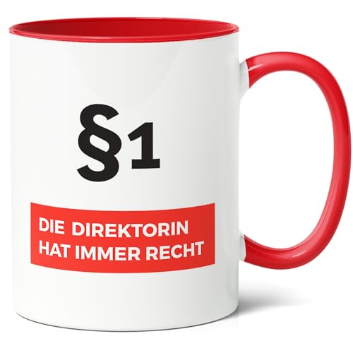 Direktorin Geschenk Kaffee-Tasse (330ml) - Jubiläumsüberraschung, Danke für die Büroleiterin, Geschenkidee zur Beförderung oder Abschied - Paragraf 1 Direktorin hat immer Recht - Keramik (Rot) von Facepot