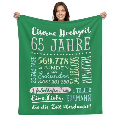 Eiserne Hochzeit Geschenk – Kuscheldecke | Deko Geschenke zum 65. Hochzeitstag für Mann oder Frau Decke Jahrestag Flauschig Partner Fleecedecke | Glücklich Verheiratet - 65 Jahre von Facepot