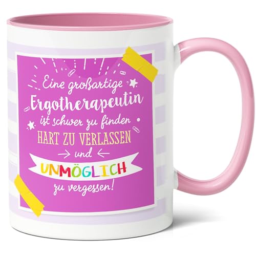 Ergotherapeutin Geschenk Kaffee-Tasse (330ml) - Für Kollegin zum Abschied, Danke, Jobwechsel - Ergotherapeutin schwer zu finden, unmöglich zu vergessen - Keramik - Innen & Henkel (Rosa) von Facepot