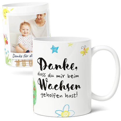 Erzieherin Dankeschön Tasse (300ml) Personalisiert mit Spruch & Foto - Abschiedsgeschenk für Kita oder Schul Pädagogen - Keramik Fototasse - Danke, dass Du mir beim Wachsen geholfen hast - Geschenke von Facepot