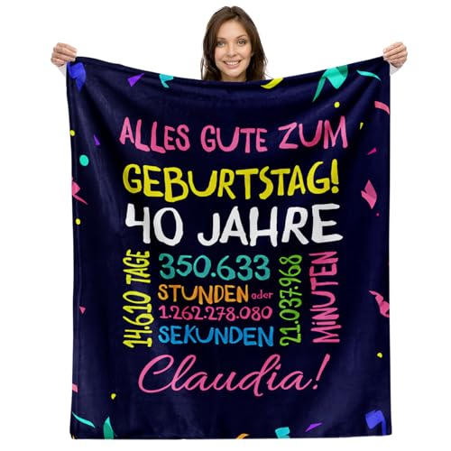 Facepot 40.Geburtstag Geschenk - Kuscheldecke (150x130cm) | Geburtstagsgeschenk für Frau oder Mann Decke Flauschig Weich | Alles Gute zum Geburtstag - 40 Jahre von Facepot