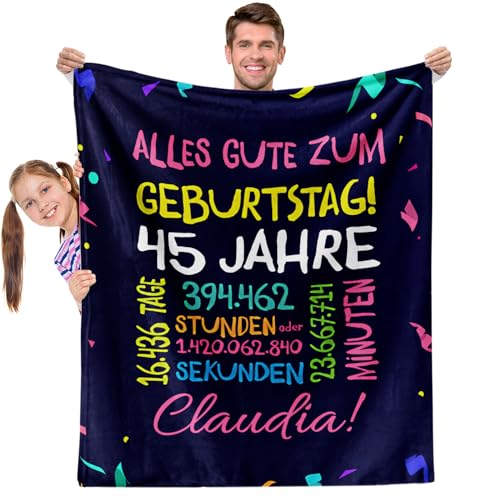 Facepot 45.Geburtstag Geschenk - Kuscheldecke (150x130cm) | Geburtstagsgeschenk für Frau oder Mann Decke Flauschig Weich | Alles Gute zum Geburtstag - 45 Jahre von Facepot