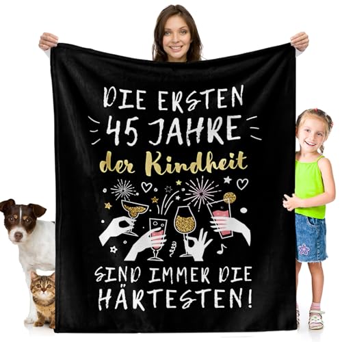 Facepot 45.Geburtstag Geschenk - Kuscheldecke (150x130cm) | Geschenkidee & Deko für die 45 Jahre Geburtsagsparty Decke Flauschig Weich | Die ersten 45 Jahre der Kindheit sind Immer die härtesten von Facepot