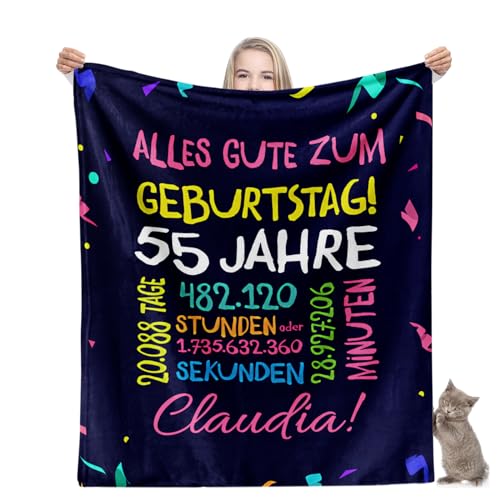 Facepot 55.Geburtstag Geschenk - Kuscheldecke (150x130cm) | Deko & Geschenkidee für Frau oder Mann Decke Flauschig Weich | Alles Gute zum Geburtstag - 55 Jahre von Facepot