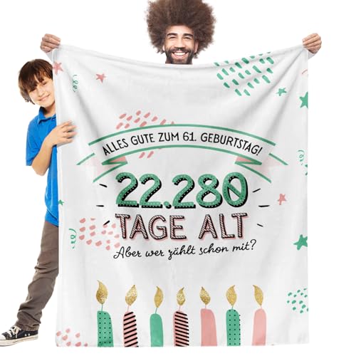 Facepot 61.Geburtstag Geschenk - Kuscheldecke (150x130cm) | Deko & Geschenkidee für Frau oder Mann Decke Flauschig Weich | Alles Gute zum 61 Geburtstag - Jahre in Tagen von Facepot