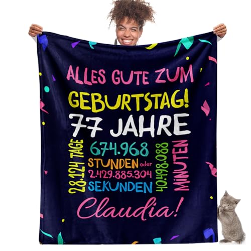 Facepot 77.Geburtstag Geschenk - Kuscheldecke (150x130cm) | Geburtstagsgeschenk für Frau oder Mann Decke Flauschig Weich | Alles Gute zum Geburtstag - 77 Jahre von Facepot