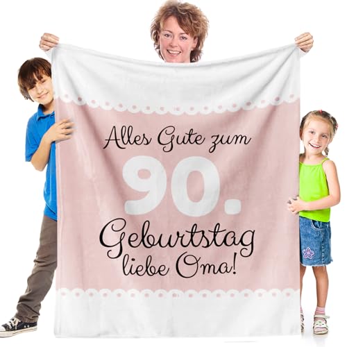 Facepot 90 Geburtstag Oma Geschenk Kuscheldecke (130x150cm) - Jubiläums-Geschenkidee für Großmutter zum Geburtstag - Alles Gute zum 90. Geburtstag von Facepot