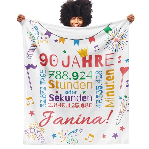 Facepot 90.Geburtstag Geschenk - Kuscheldecke (150x130cm) | Geschenke & Geburtsagsdeko für die 90 Jahre Party Decke Flauschig Weich | 90 Jahre - Tage Stunden Minuten von Facepot