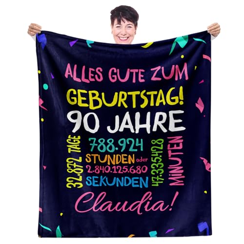 Facepot 90.Geburtstag Geschenk - Kuscheldecke (150x130cm) | Geschenke zum Geburtstag für Frau oder Mann Decke Flauschig Weich | Alles Gute zum Geburtstag - 90 Jahre von Facepot