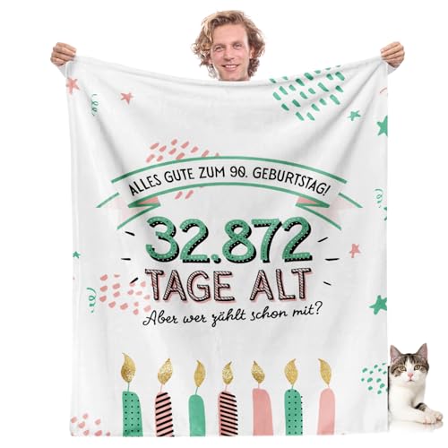 Facepot 90.Geburtstag Geschenk - Kuscheldecke (150x130cm) | Geschenkidee & Deko für die 90 Jahre Geburtsagsparty Decke Flauschig Weich | Alles Gute zum 90 Geburtstag - Jahre in Tagen von Facepot