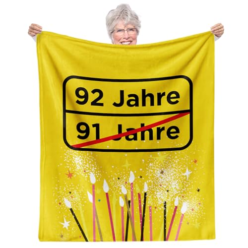 Facepot 92.Geburtstag Geschenk - Kuscheldecke (150x130cm) | Geschenkidee & Deko für die 92 Jahre Geburtsagsparty Decke Flauschig Weich | 92 Jahre - Ortsschild von Facepot